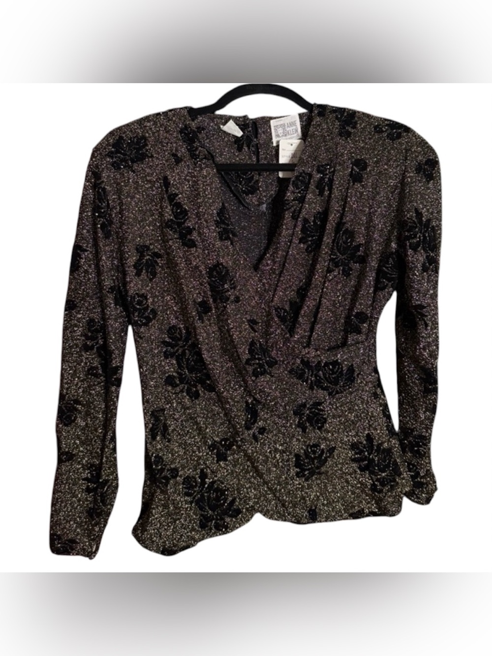 Vintage Anne Klein Metallic Shimmer Floral Wrap top